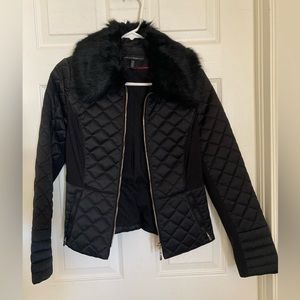 Black house white market fur trimmed black coat xs